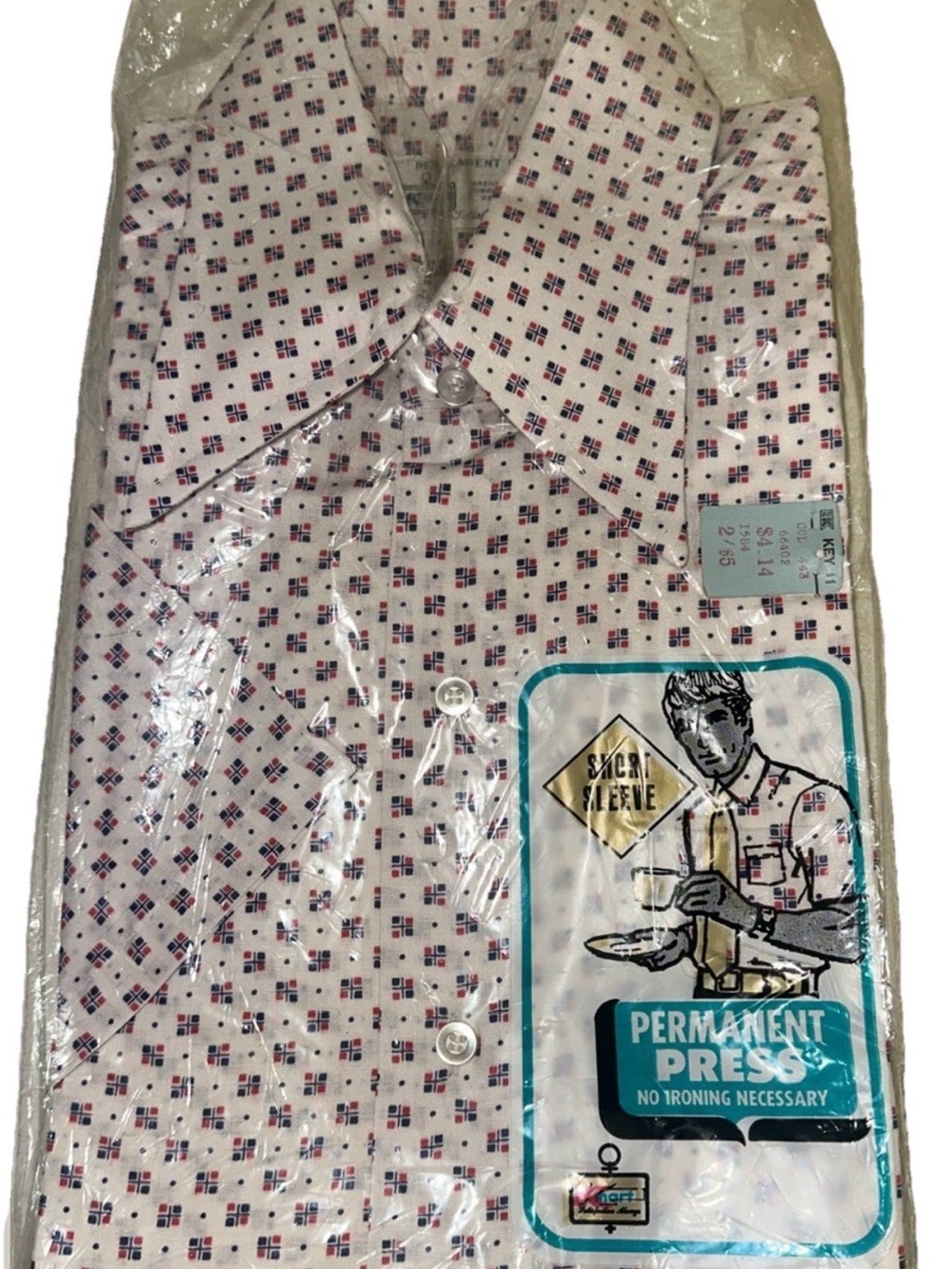 Vtg Kmart Short Sleeve Shirt NOS Sz 15 70s Permanent Press Deadstock New Sealed